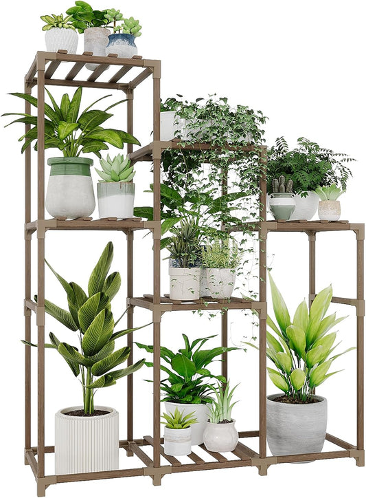 Bamworld Tall Plant Stand Indoor Wood Shelf Outdoor Tiered Rack for Multiple Flowers 5-Tier 7-Pot Ladder Holder for Plant Pots Gardening Decor