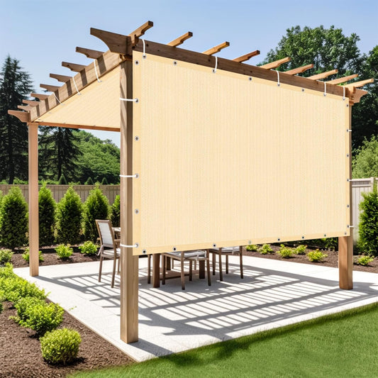 Shade&Beyond Customized Size 90% Sun Shade Cloth with Grommets, 7' X 9' Pergola Shade Cover Canopy, Mesh Tarp Sun Screens for Patio, Outdoor, Garden, Backyard GN01, Wheat