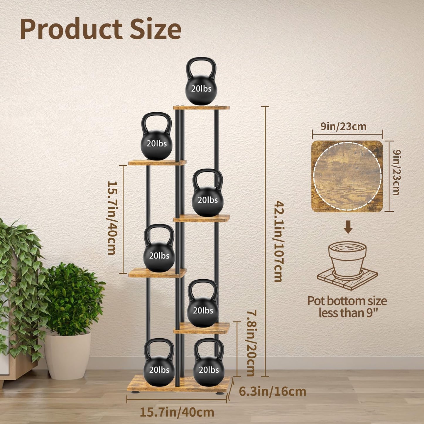 LASZOLA Black 5 Tiered Wood Plant Stand Indoor for Larger Heavy Duty Planter, Sturdy Multi Level Vertical Flowers Racks for Narrow Inside Floor, Decorate Shelving for Hold House Tree, Space Saving