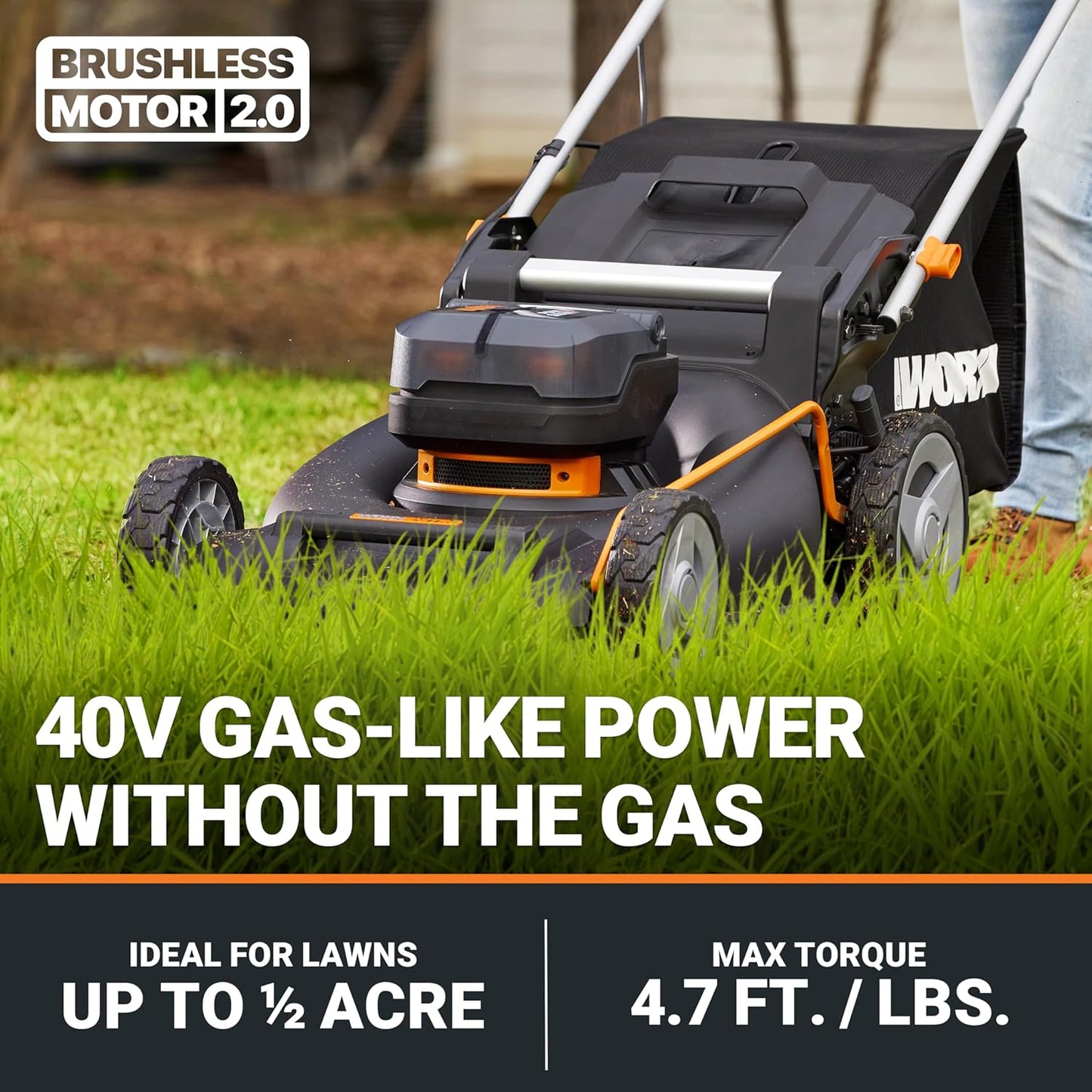 WORX Nitro 40V 21" Cordless Lawn Mower w/Aerodeck & Intellicut, Brushless Electric Mower Up to 1/2 Acre, Push Lawn Mower w/ 7-Position Height Adjustment WG752 – Batteries & Charger Included