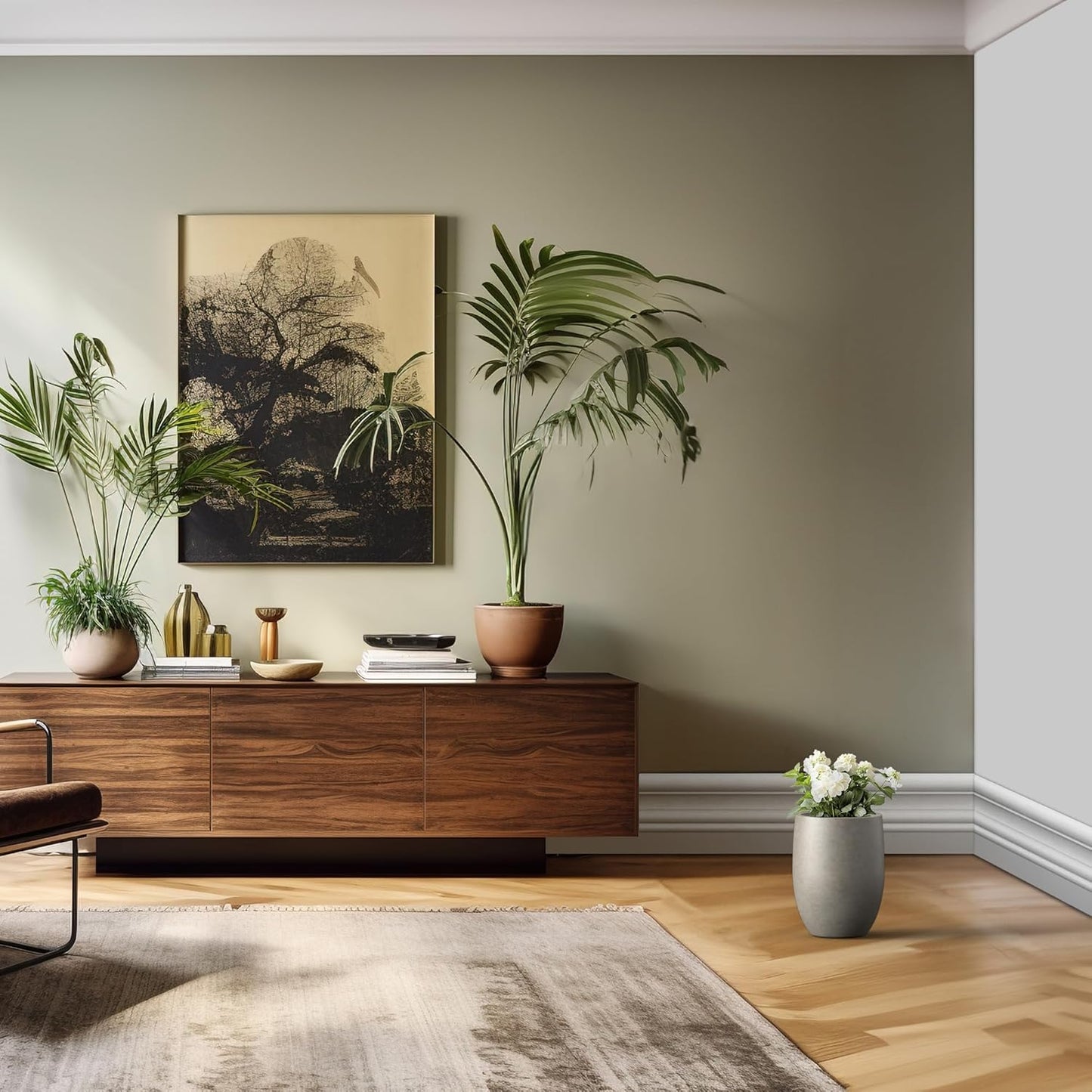 Kante 11.8 Inch Tall Concrete Planter, Large Indoor Outdoor Plant Pot with Drainage, Smooth Weathered Concrete Finish with Forest Green Interior, Ideal for Porch, Home, Garden, Patio