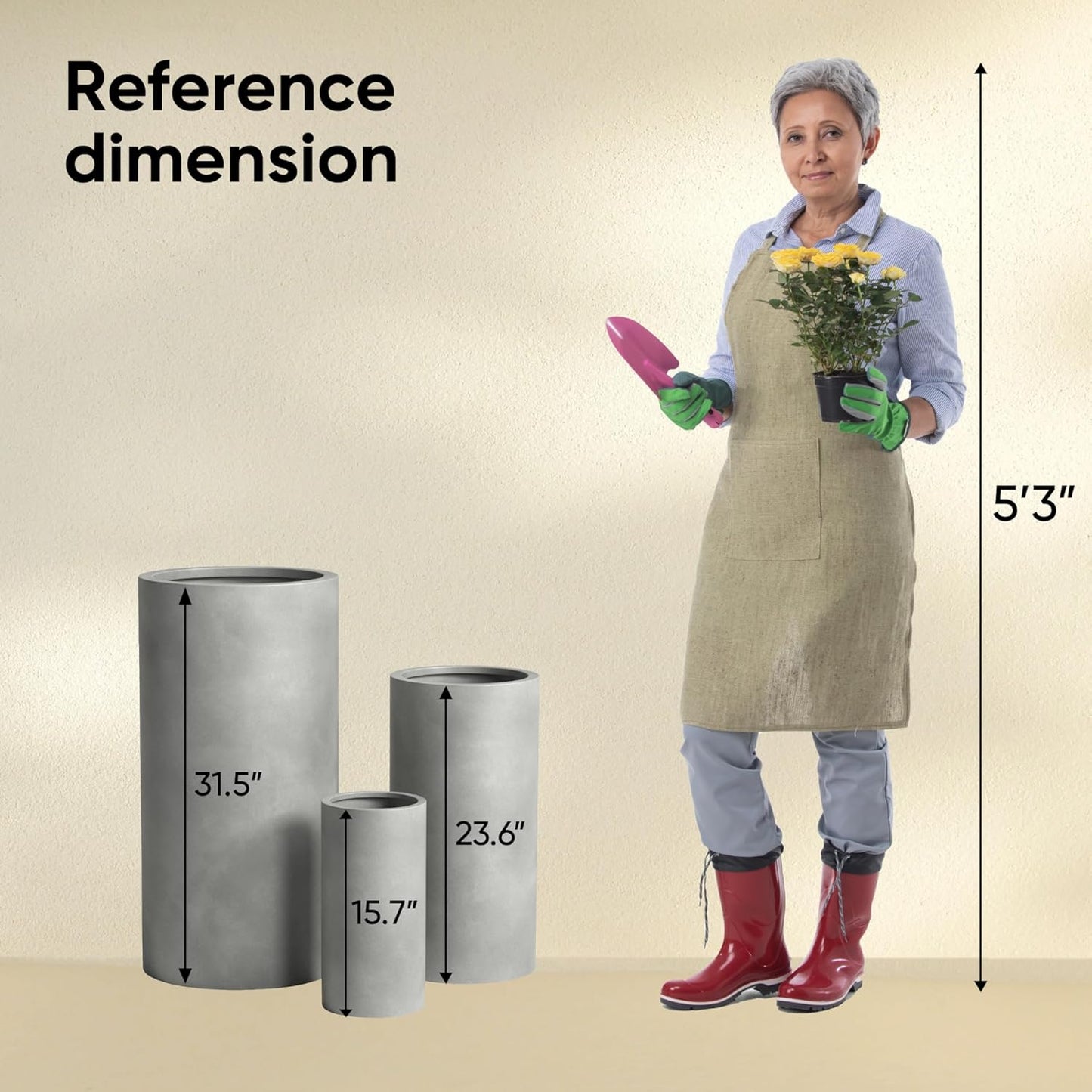 DTY Signature Mount Oxford Tall Outdoor Planter - Medium Gray 23.6 Inch Height Modern Tall Planter Pot for Indoor & Outdoor Spaces - Stylish Planter for Contemporary Homes and Gardens