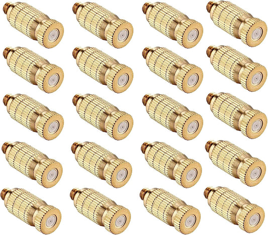 20pcs High Pressure Atomizer Nozzle Brass Misting Nozzles for Outdoor Cooling System, Landscaping, Greenhouse Irrigation, Air Humidification, Anti-Drip Fogging Spray Head(0.006"/0.15mm)