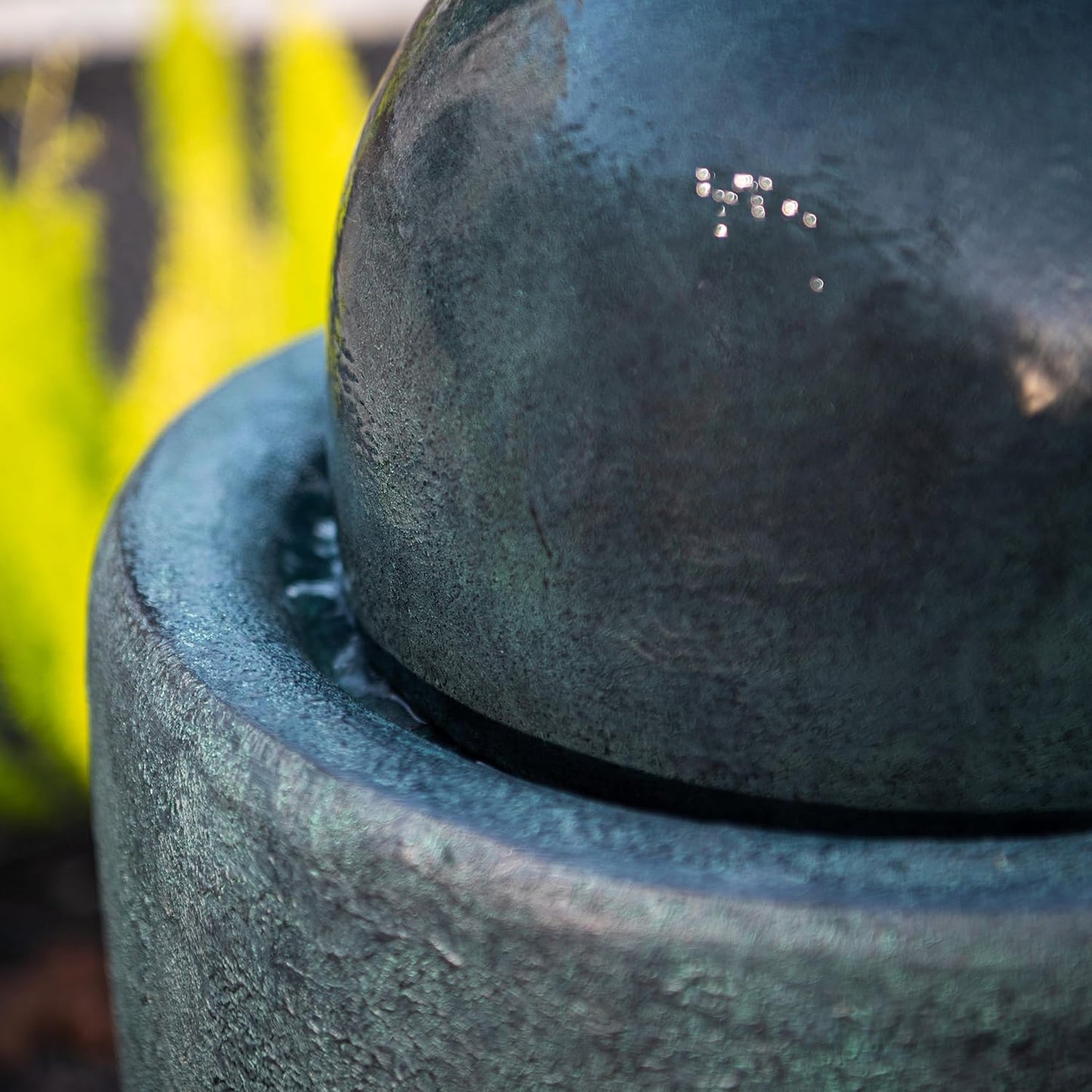 XBrand 25.98" H Round Stone Indoor/Outdoor Modern Stone Textured Sphere Water Fountain w/LED Lights, Ball Fountain Decor, Dark Green