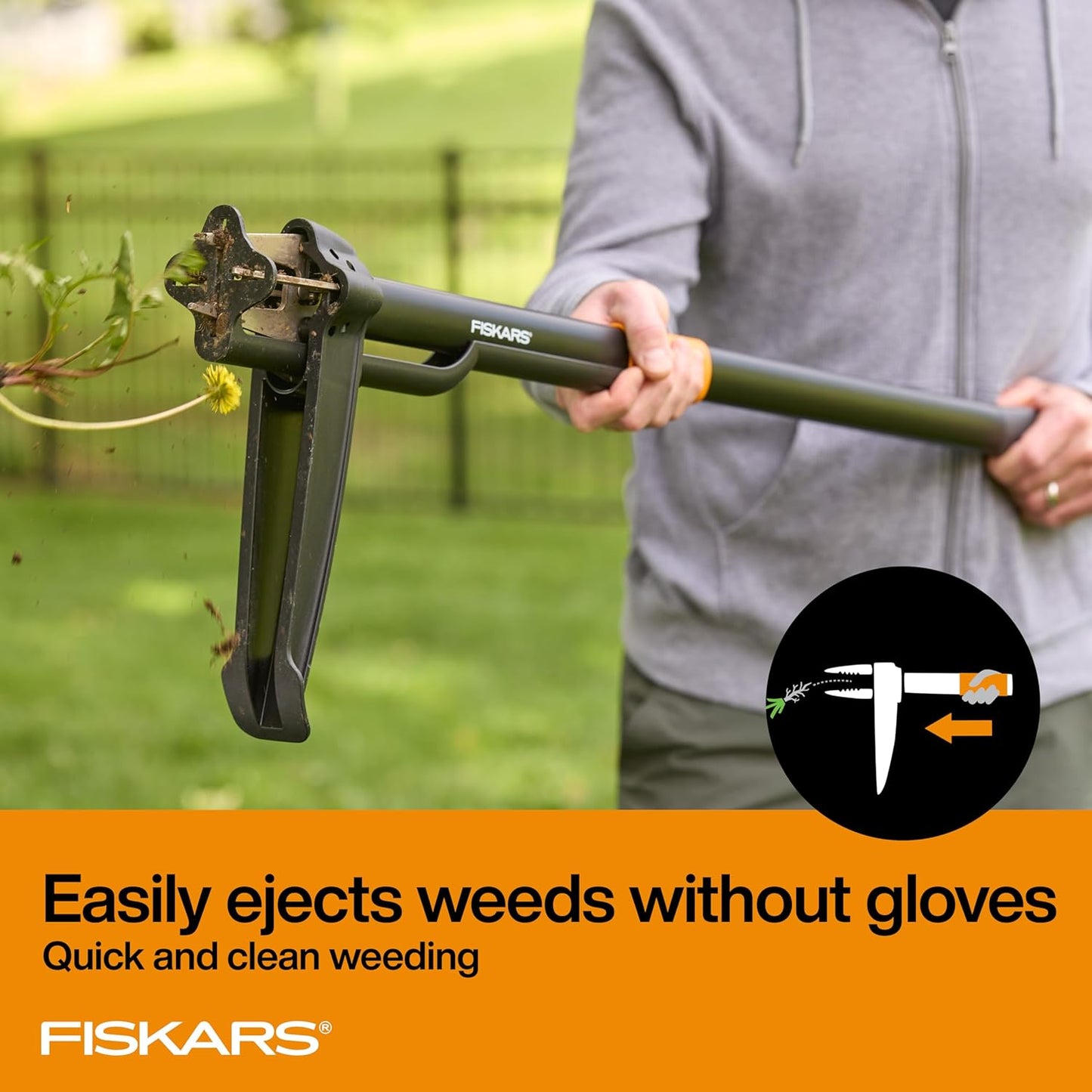 Fiskars 4-Claw Stand Up Weed Puller Tool, Gardening Hand Weeding Tool with 39" Long Ergonomic Handle with Easy-Eject Mechanism