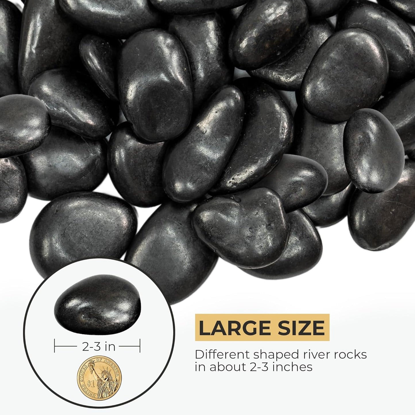 10lbs Black River Rocks, 2-3 Inch Large Pebbles for Indoor Plants, Natural High Polished Decorative Stones for Vase Filler Fish Tank