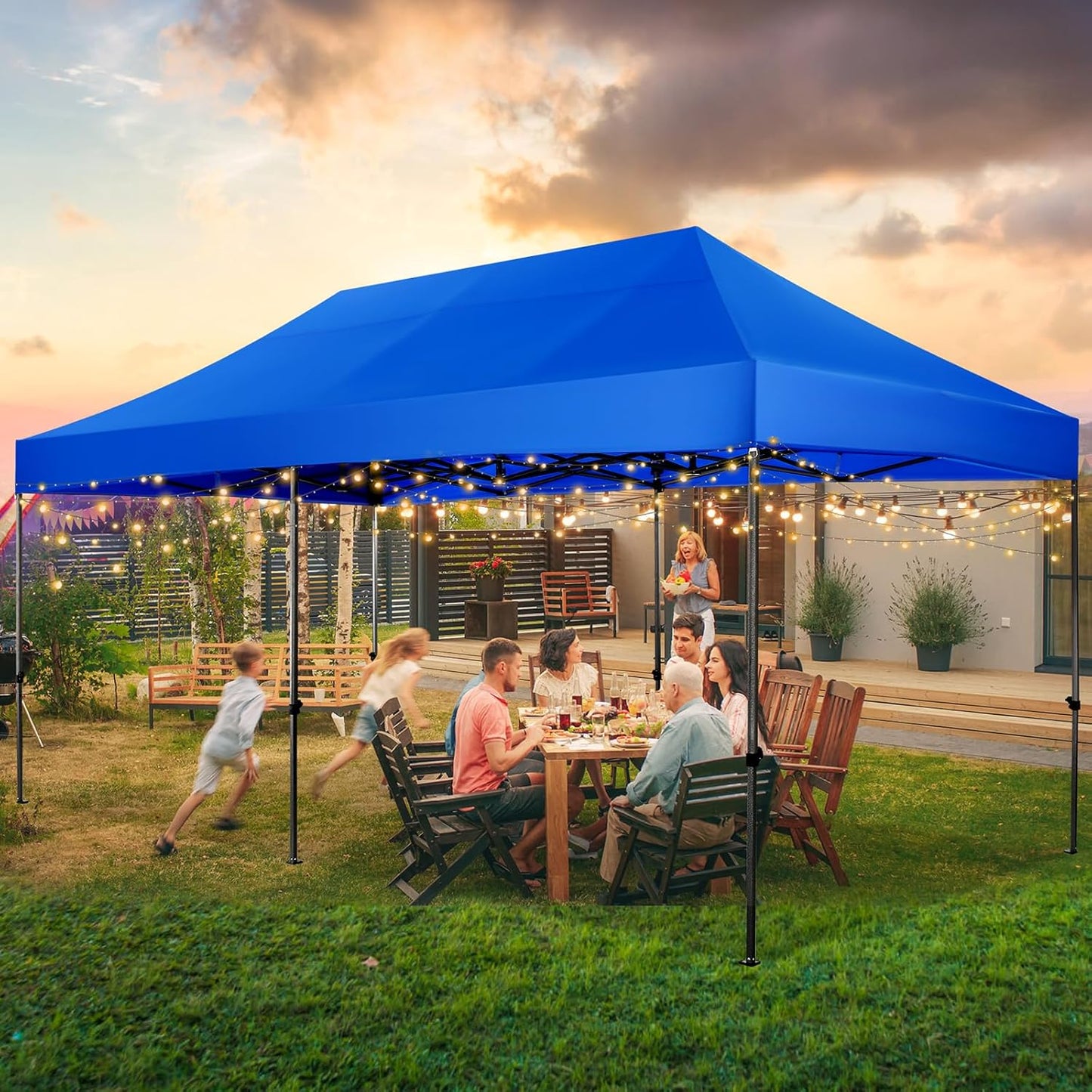 COBIZI 10x20 Pop up Canopy Tent Heavy Duty Without Sidewalls, Easy Set-up Commercial Outdoor Party Tent, 100% Waterproof Wedding Canopy Gazebo, 3 Height Adjustable with Wheeled Bag, Blue