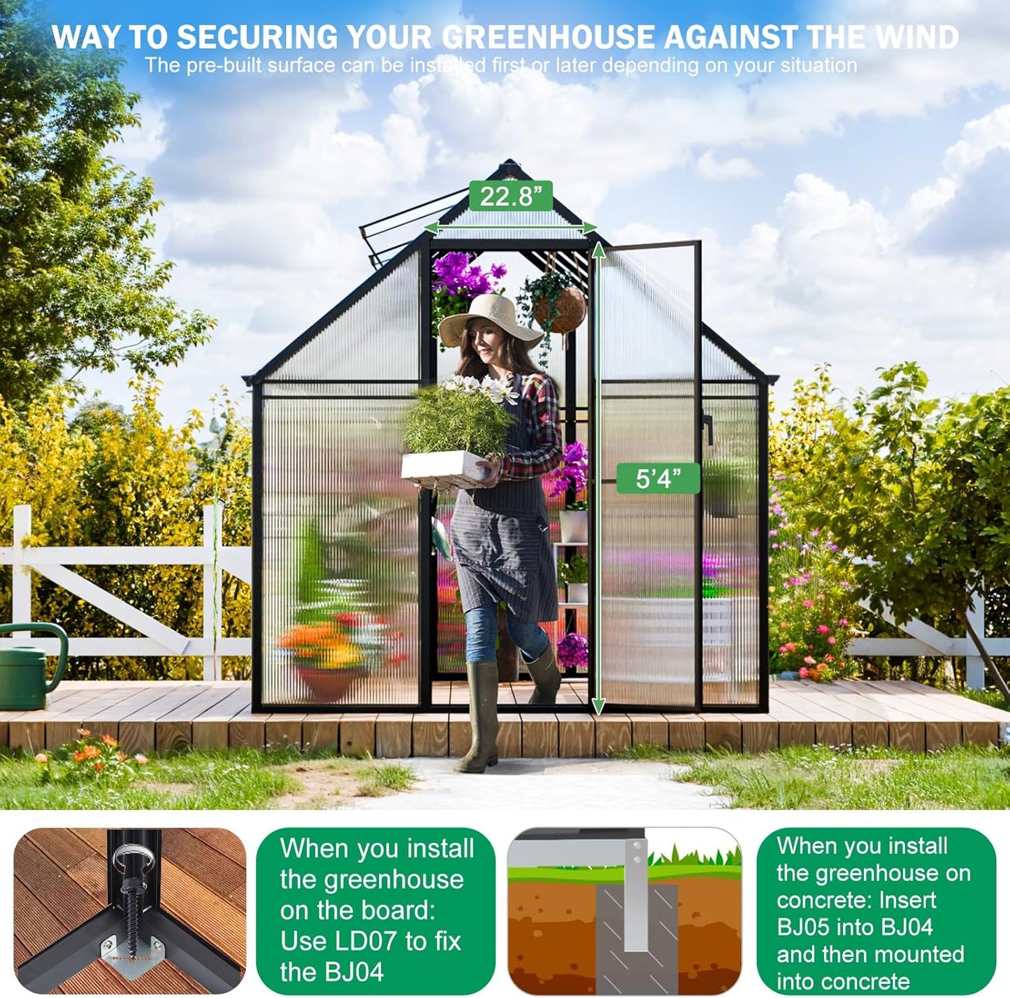 CDCASA 10.3x6.2 FT Greenhouse for Outdoors, Easy Assembly Thicker Aluminum Heavy Duty Polycarbonate Greenhouses Kit w/2 Vent Window, Swing Door, Walk-in Green House for Sunroom Patio,Backyard