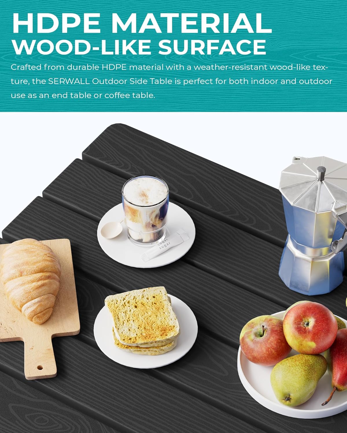 SERWALL Folding Outdoor Side Table Set of 2, Portable Adirondack Side Table, Black