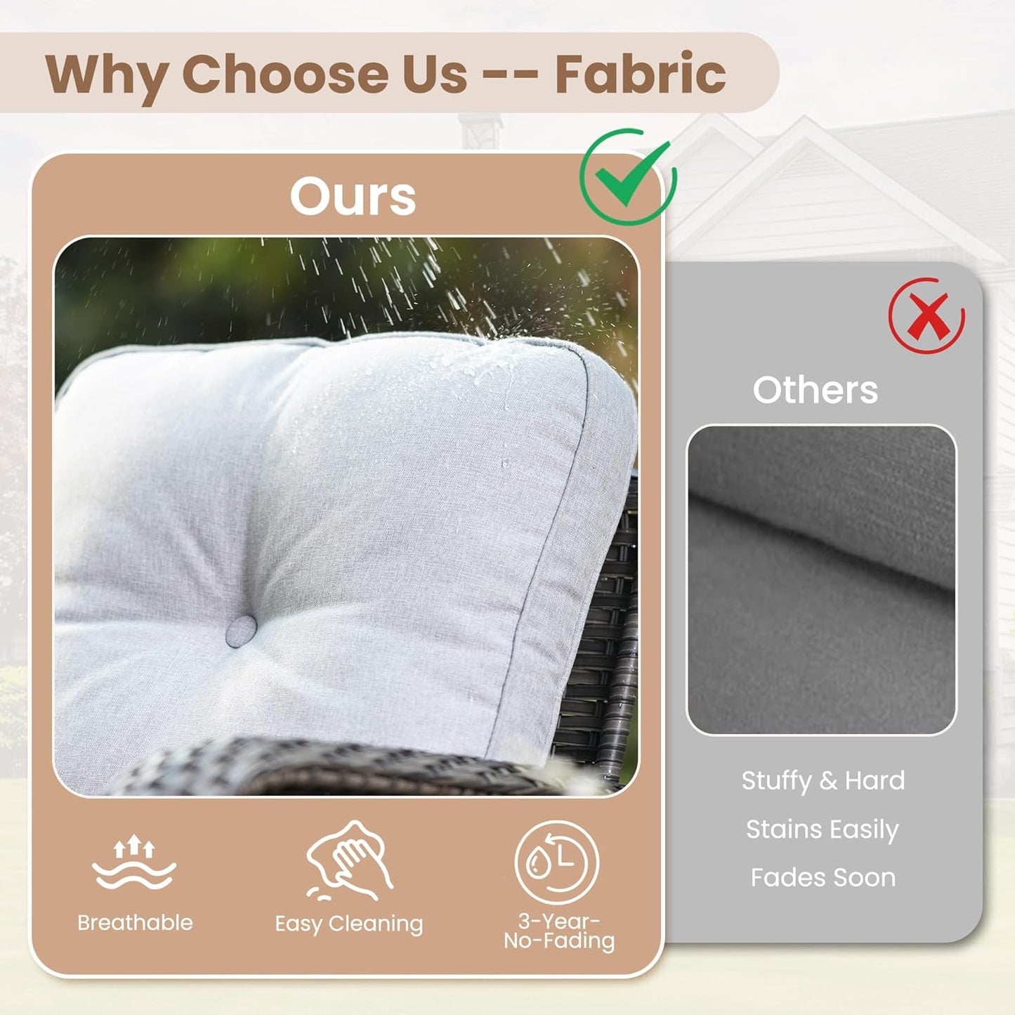 HOOOWOOO Patio Furniture Set,6 Pieces Outdoor Conversation Set,All Weather Wicker Loveseat Sofa Set with High Back Chairs Table,Light Gray