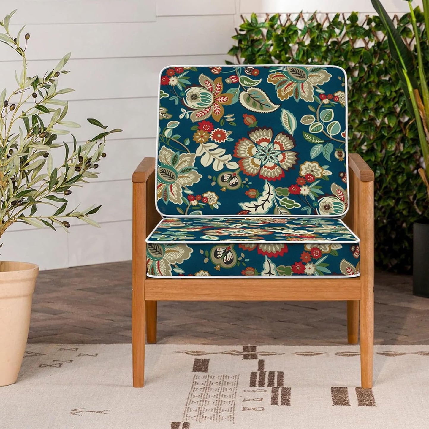 LVTXIII Patio Chair Cushions 22"x22"x3", Water-Repellent Outdoor Seat Cushions for Patio Furniture, Square Chair Pads with Ties for Home Garden Decoration, Set of 2, Peacock Blue