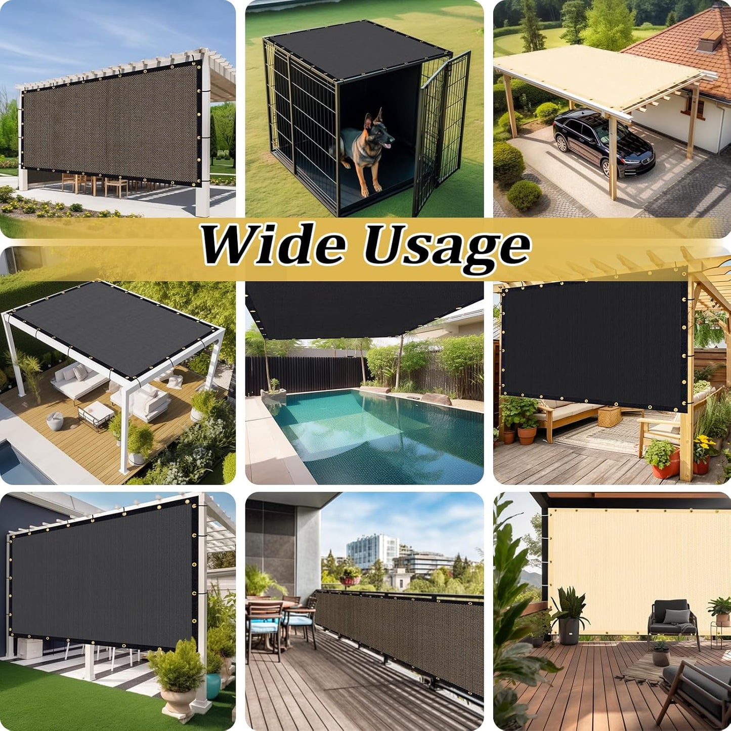 Shade&Beyond Customized Size 11' X 21' Shade Cloth with Grommets, 90% UV Protection UV Protection Mesh Tarp Sun Screens for Patio GN01, Black