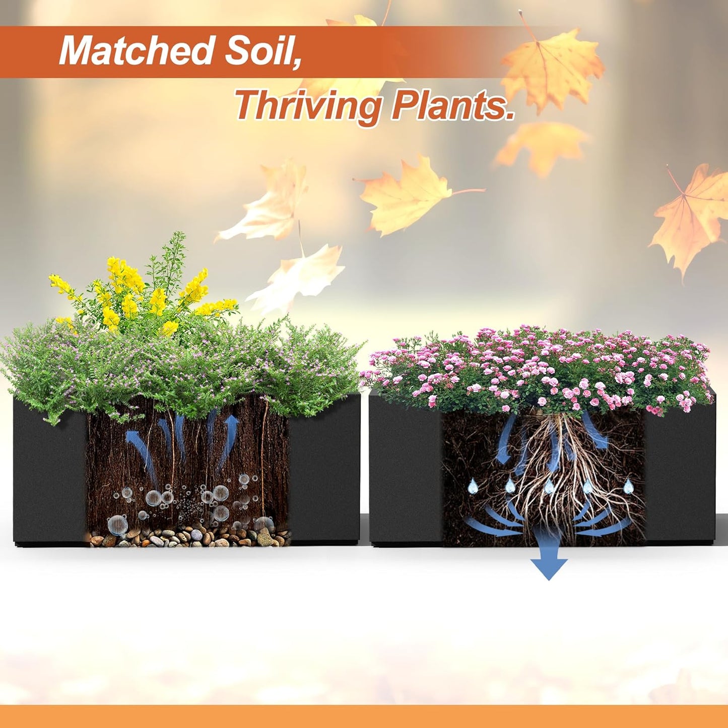 Metal Rectangular Planter for Outdoor Plants, Coated Large Planter Box with Drainage, Outdoor Patio PLanters with Sturdy Thickened Material for Yard, Garden