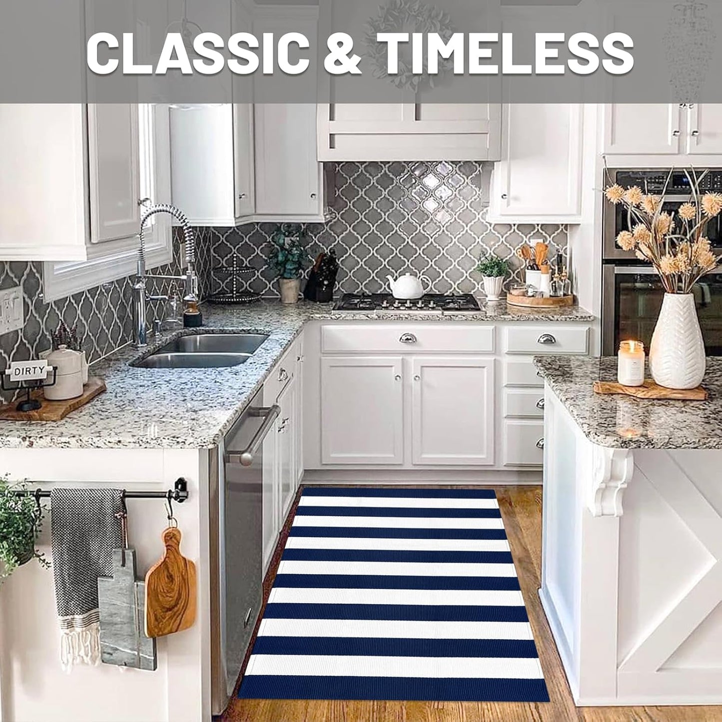 IOHOUZE Navy White Striped Rug -27.5" X 43" Front Door Mats Outdoor,Washable Rug for Front Porch Decor,Spring Summer Welcome Mats Outdoor Indoor, Doormat for Farmhouse/Entryway/Home Entrance