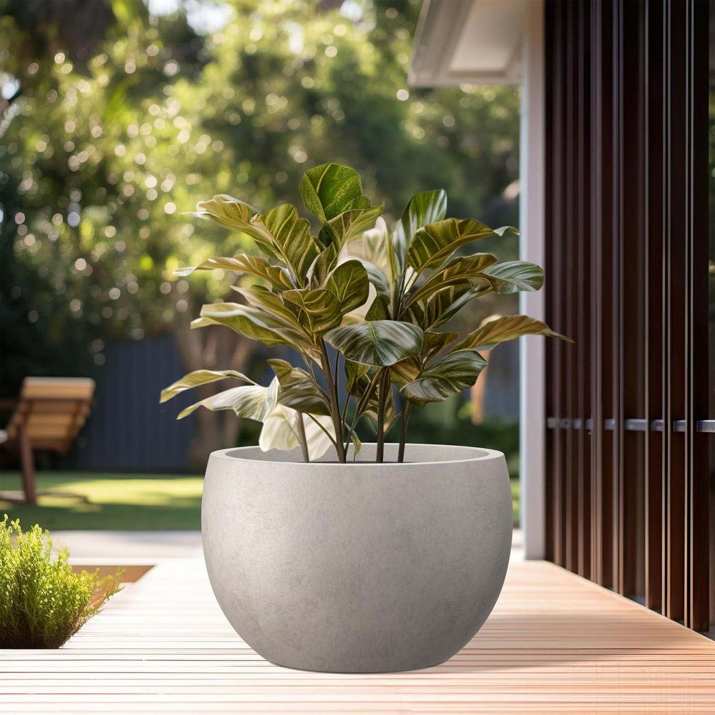 Kante 19.9" Dia Round Concrete Planter, Outdoor/Indoor Large Bowl Plant Pots with Drainage Hole and Rubber Plug for Garden Patio Balcony Home, Weathered Concrete