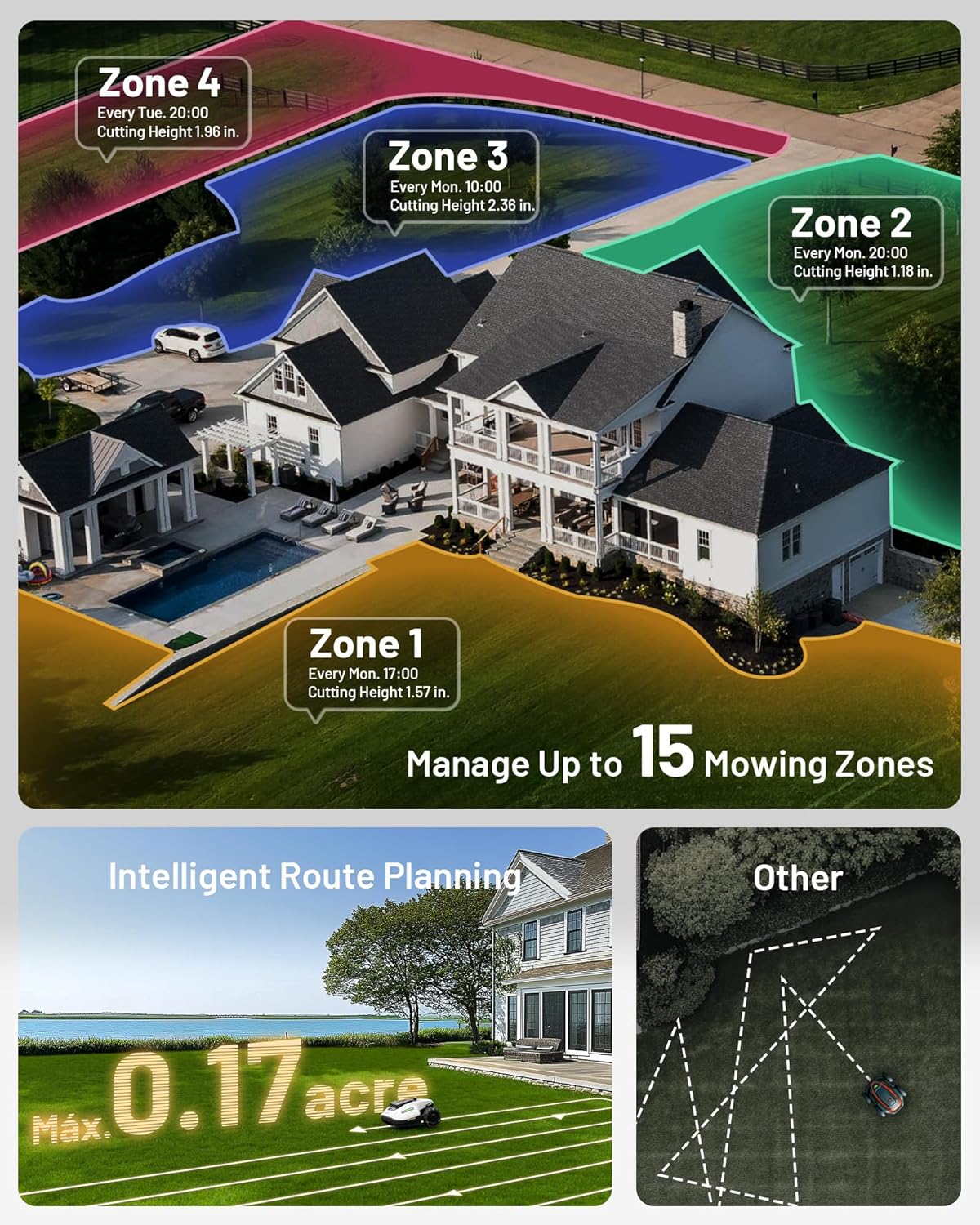 YUKA Mini 500 Robotic Lawn Mower for 0.12 Acre,Ultrasense AI Vision+ RTK Positioning, Auto Mapping, App Control,50% Slope,Perimeter Wire Free, 15 Mowing Zones Management