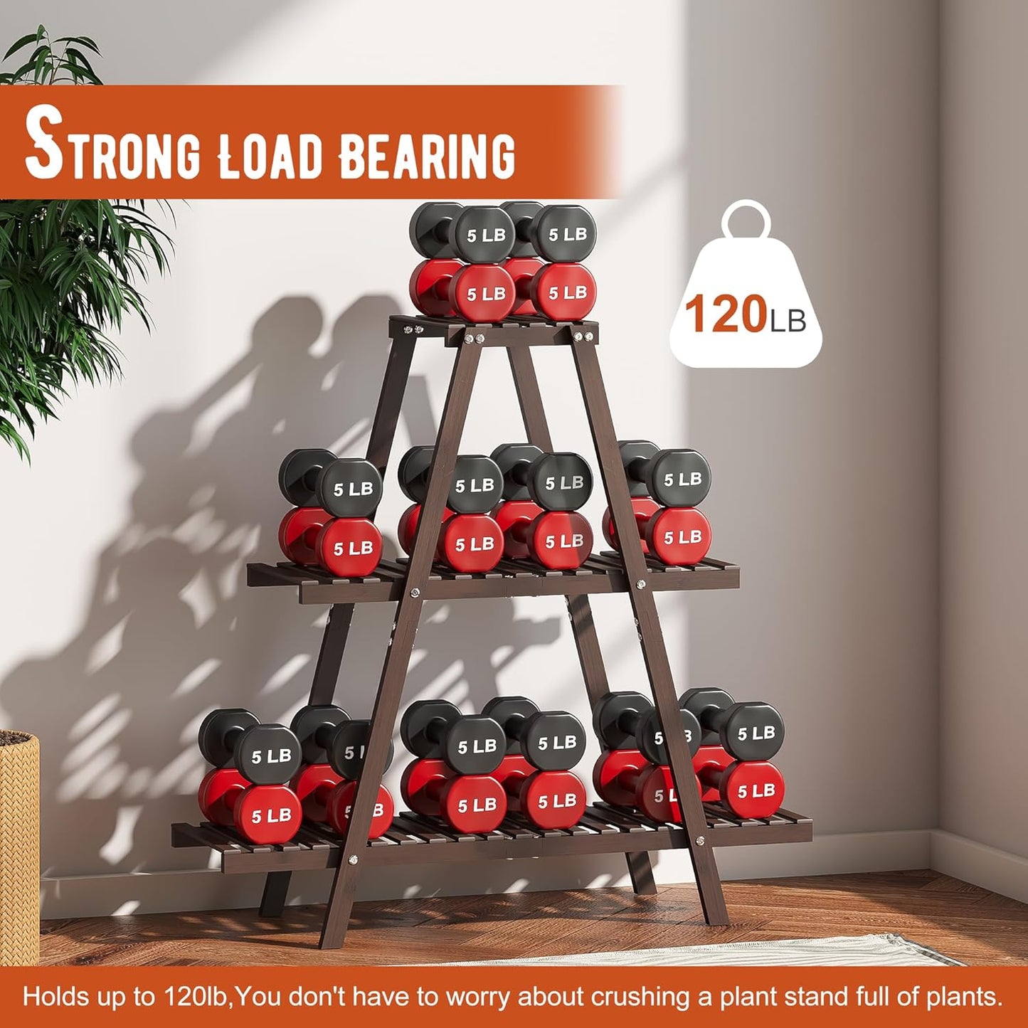 Plant Stand Indoor Plant Shelf Outdoor bamboo Plant Rack, 3 Tiers Ladder Plant Holder Flower Stand for Living Room Balcony Garden Patio,Living Room Boho Home Decor for Gardening Gifts (Brown)