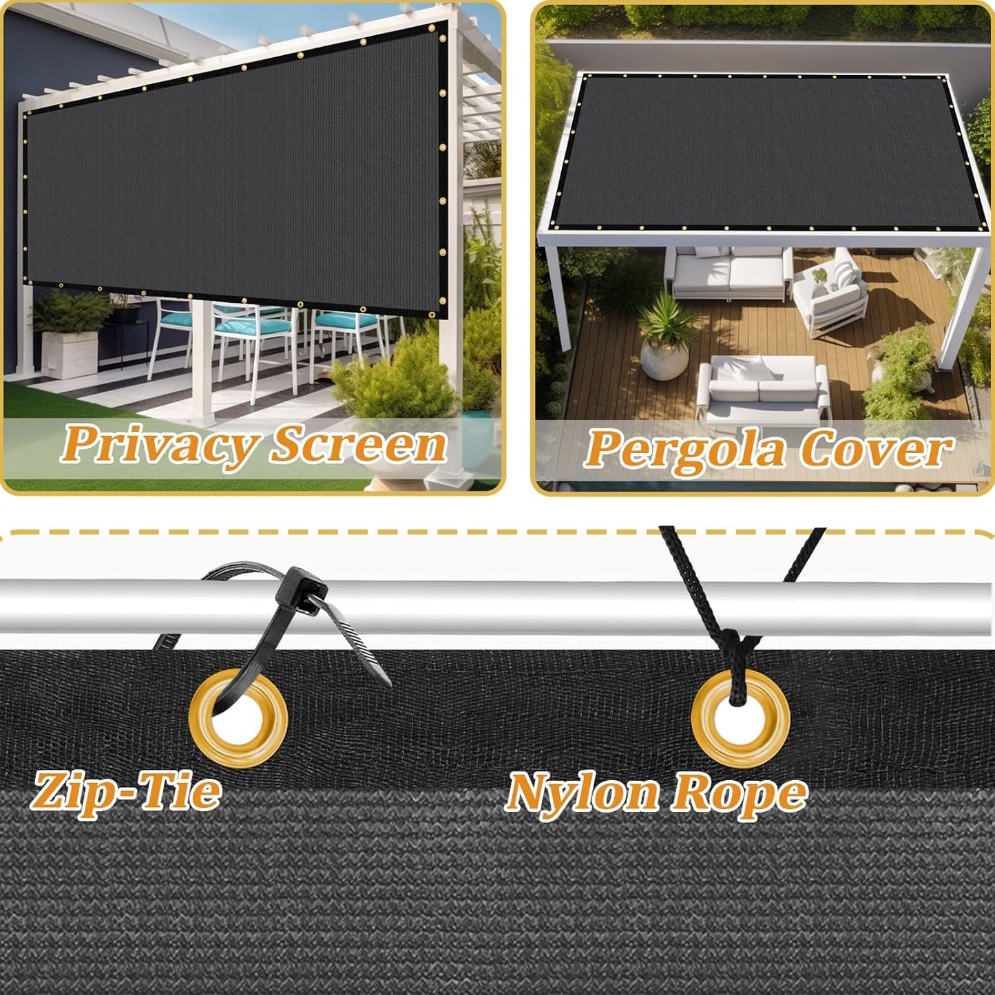 Shade&Beyond Customized Size 9' X 11' Shade Cloth with Grommets, 90% UV Protection UV Protection Mesh Tarp Sun Screens for Patio GN01, Dark Gray