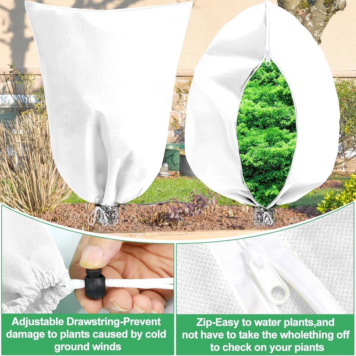 Plant Covers for Winter Tree Covers Freeze Protection, 2 Pack 47.2" X 70.8" Frost Covers for Outdoor Plants with Zipper Drawstring, Frost Cold Weather Plant Freeze Protection Cover Bags