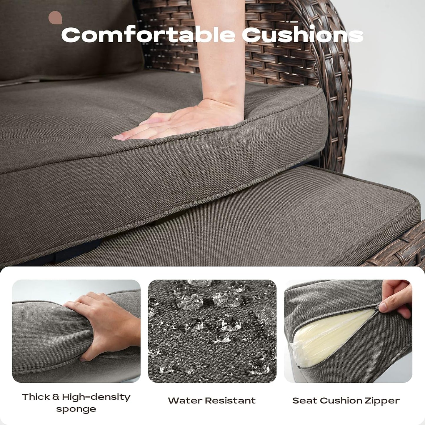 5 Piece Patio Furniture Set - Wicker Balcony Furniture Set with Hidden Ottomans, Rattan Outdoor Patio Chairs with Side Table for Porch Deck Poolside Garden Brown/Grey