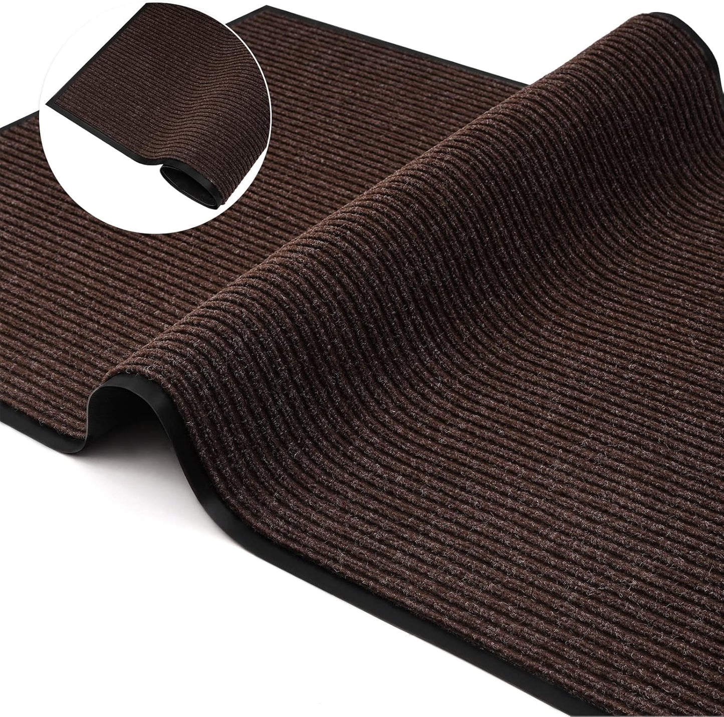Low Profile Rubber Door Mat, 72x48inch, Heavy Duty, Entrance Doormat, Indoor and Outdoor, Waterproof, Easy Clean Shoe Scraper, Home Rug Welcome Mats for Entryway, Patio, Porch, Brown