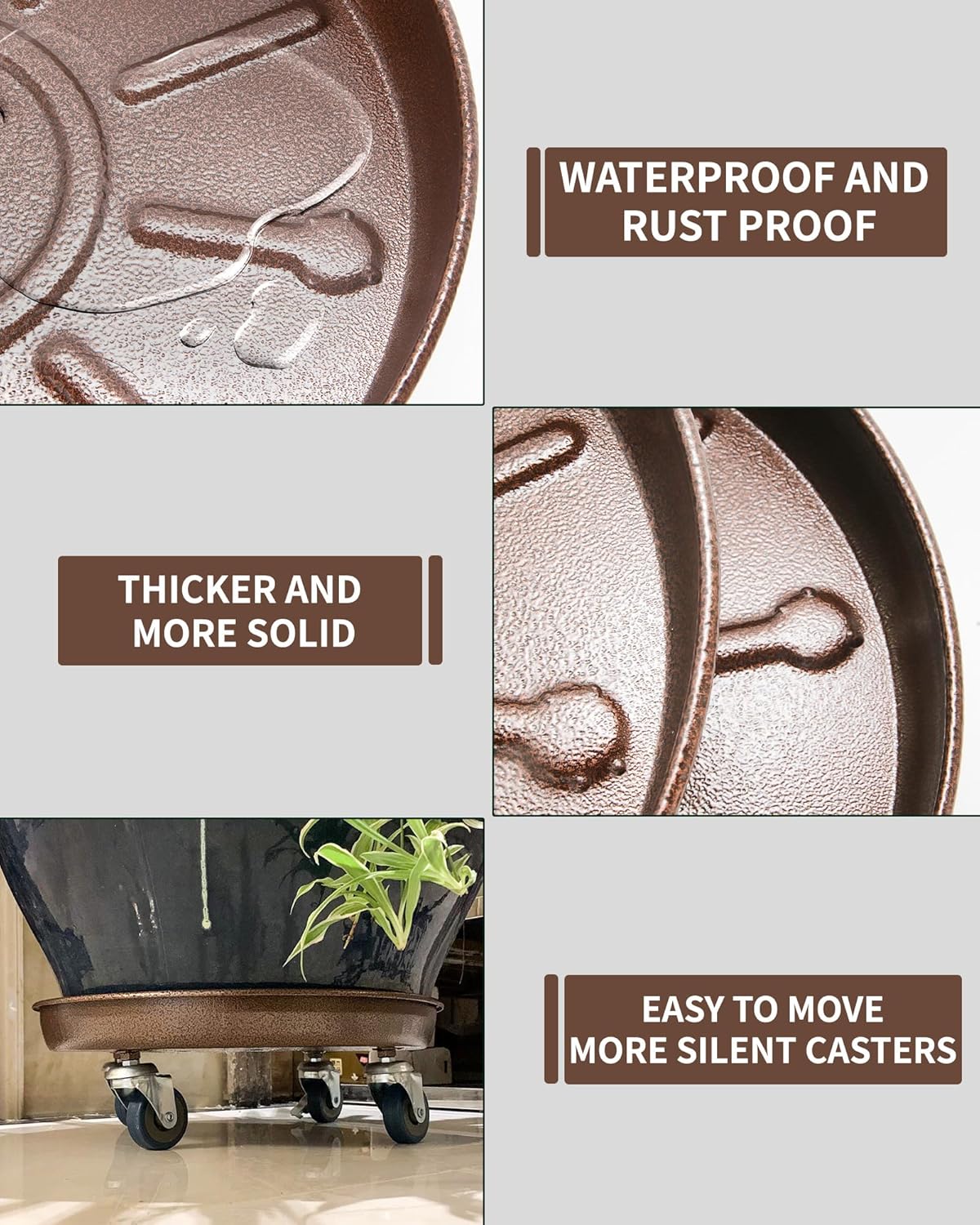 Heavy Duty Plant Caddy with Solid Rubber Wheels, Lockable, Increased Load Capacity, One-Minute Installation, Suitable for Indoor, Outdoor, Patio, Garden Settings, 14 Inches 2PACK, Brown