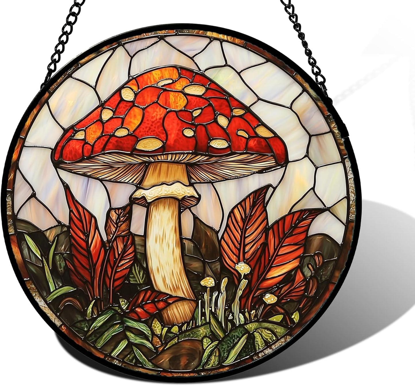 Stained Glass Window Hanging, Big Red Mushroom Suncatcher for Doors Home Sun Catchers Decoration and Christmas, Mother's Day Birthday Gifts for Women, Men, and Mom 9.8 in
