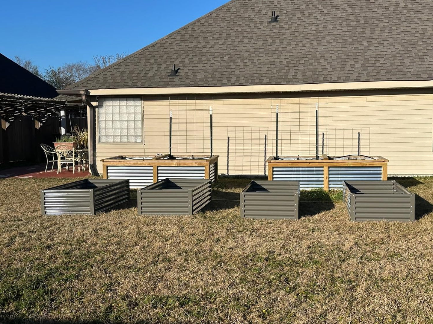 A ANLEOLIFE 6-Pack 4X4X1.5ft & 6X3X1.5ft Deep Root Galvanized Raised Garden Beds Outdoor for Planting Vegetables Flowers Herb, Quartz Grey