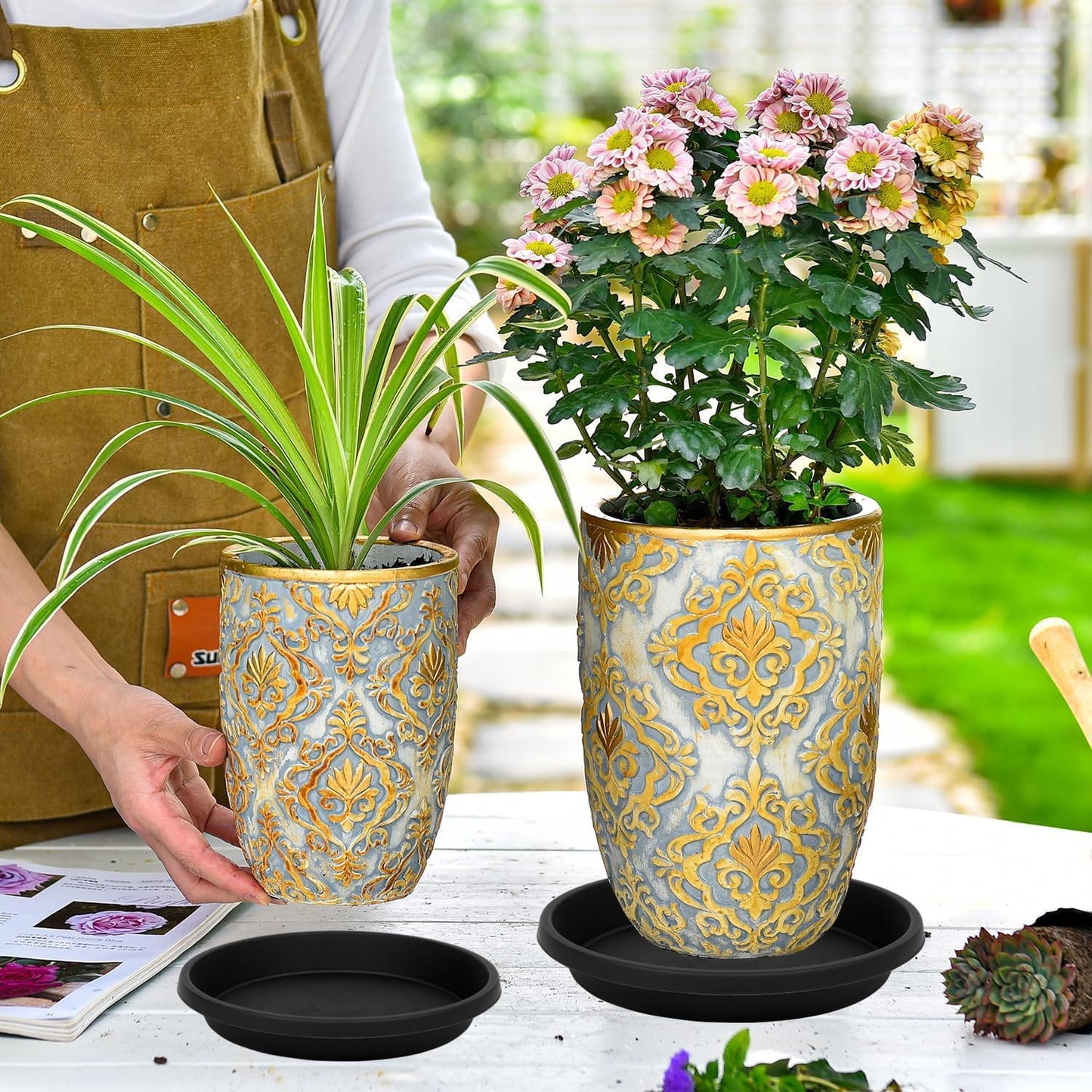 2 Pack Plant Saucer 12 Inch, Heavy Sturdy Plant Trays for Pots, Plant Drip Trays, Plant Water Catcher Tray for Plants, Plastic Plant Saucers for Indoors no Holes