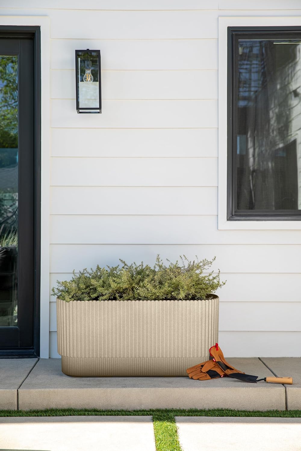 Veradek Demi Series Long Planter for Porch, Patio, Backyard | Durable Plastic-Concrete Material | Modern Décor for Shrubs, Flowers