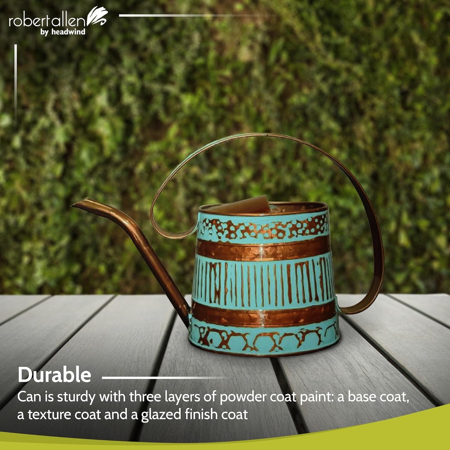 ROBERT ALLEN MPT01508 Danbury Metal Watering Can, Teal/Copper