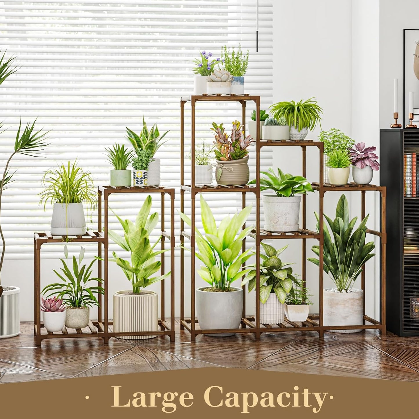 Bamworld 2 Sets Plant Stands Indoor Tall Shelves Outdoor for Multiple Flowers 10 Pots Wooden Rack for Living Room Balcony Garden