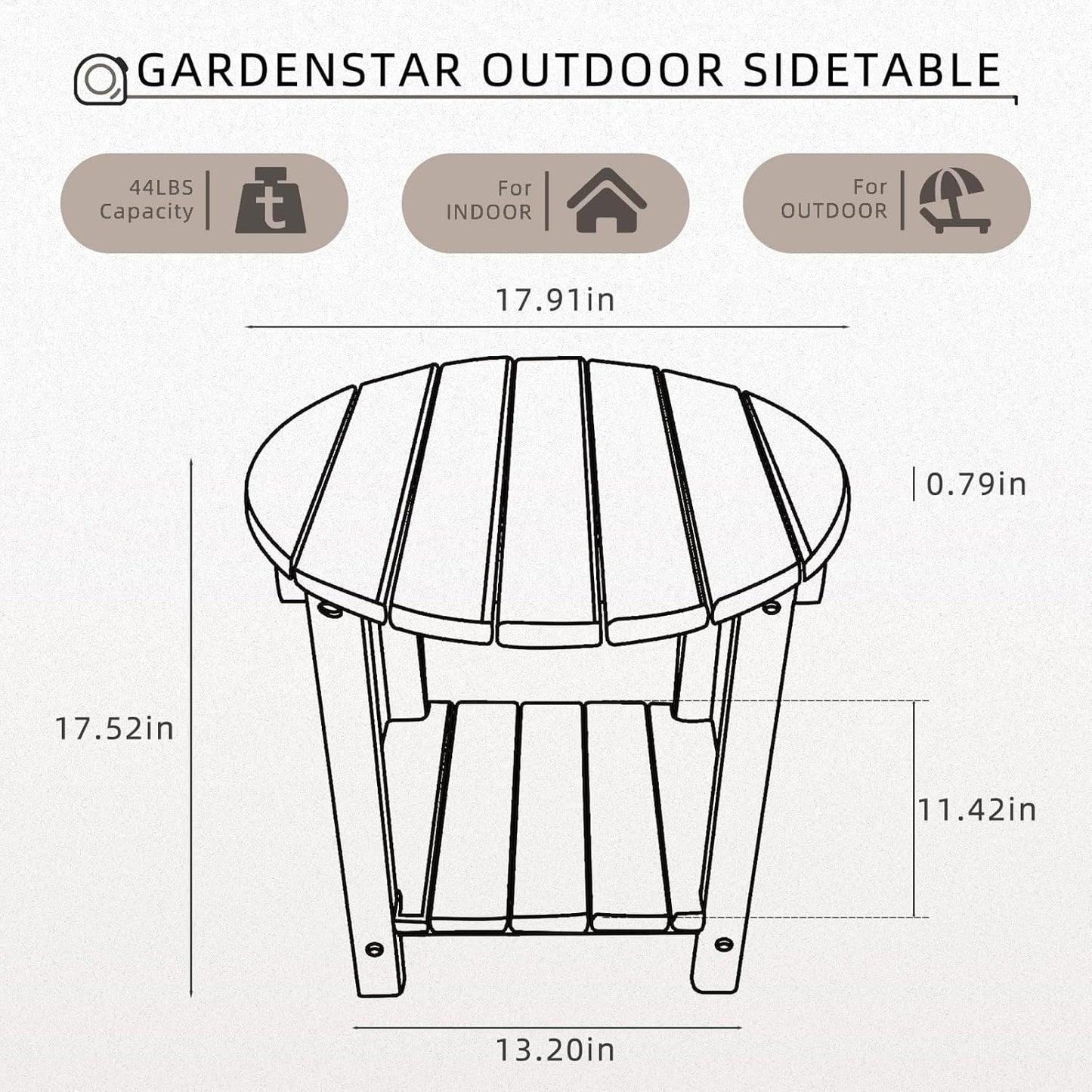 Adirondack Round Outdoor Side Table 2-Tier Storage Patio Side Table, HDPE End Tables for Backyard Pool Porch Garden Lawn (Teak)