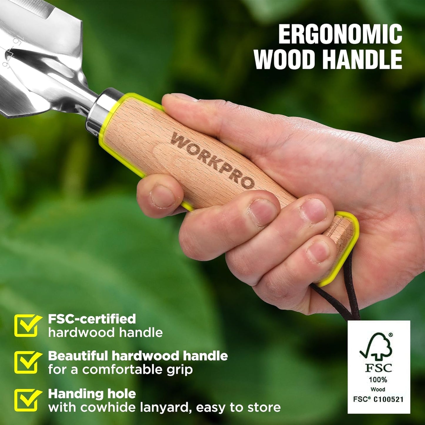 WORKPRO Garden Trowel with Wood Handle, Stainless Steel Narrow Hand Shovel, Multi- Use Flat Garden Trowel for Planting, Weeding, Transplanting, Digging, Small Weeding Knife for Gardening