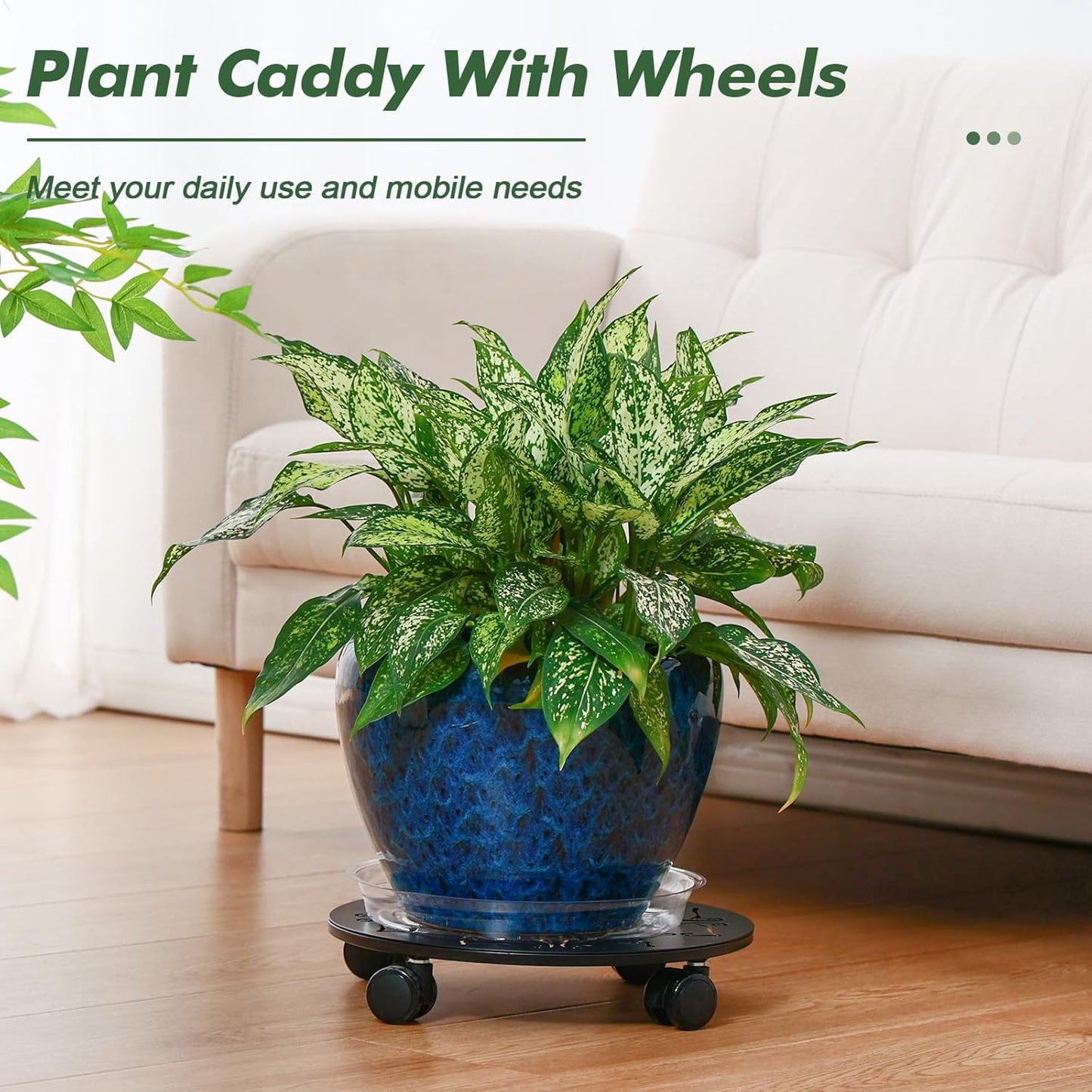 4 Packs 12 inches Large Metal Plant Caddy with Wheels Round Planter Dolly Pot Mover Rollers Wrought Iron Rolling Plant Stands Indoor Outdoor Wheeled Plant Holder Coaster Trolley, Butterfly, Black