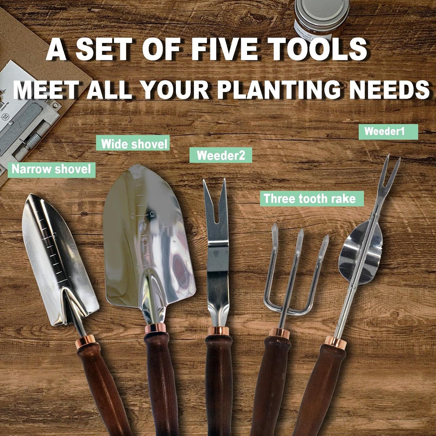 Gardening Tools-Garden Handle Tools Flower Spade Digging Loosening Hand Rake Weed Puller Garden Tools Make Ideal Gifts for Gardening Enthusiast(5Set)