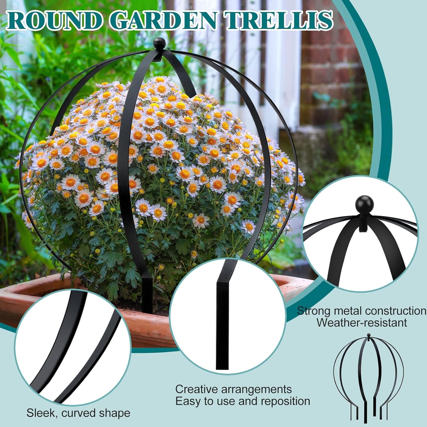 2 Pcs Large Metal Trellis Obelisks Sturdy Round Circle Trellis for Climbing Plant Support Indoor Outdoor Potted Vines, Cucumbers & Flowers, Patio Doorway Garden Decor (Black, 18.50 x15'')