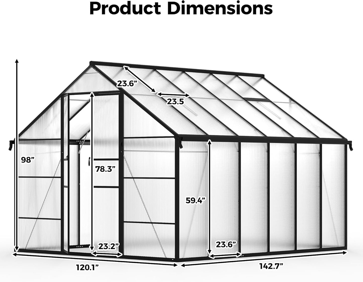 10x12 FT Greenhouse for Outdoors, Polycarbonate Greenhouse with Roof Vent, Enhanced Aluminum Large Walk-in Green House for Garden Backyard