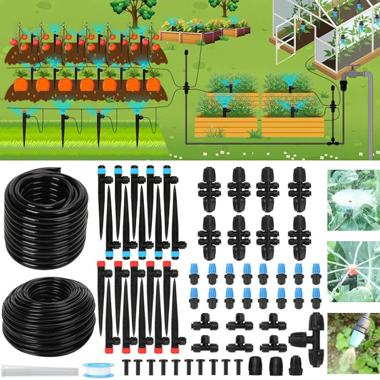 247FT Drip Irrigation Kit – 2025 New Quick-Connect Micro Irrigation System with 1/4'' 1/2'' Tubing, Locking Nozzle Emitters, Adjustable Misting Sprayers for Gardens, Lawns,Raised Beds and Greenhouses