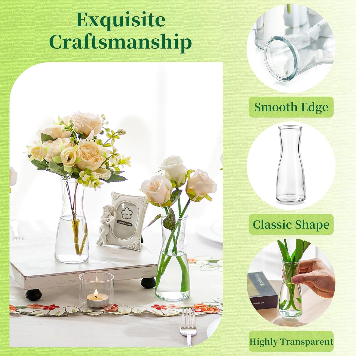 Hewory Glass Bud Vases for Centerpieces - Clear Small Flower Vase Set of 24, Modern Minimalist Cute Mini Decorative Bulk Vases for Wedding Bridal Shower Birthday Party Events Dining Room Table Decor