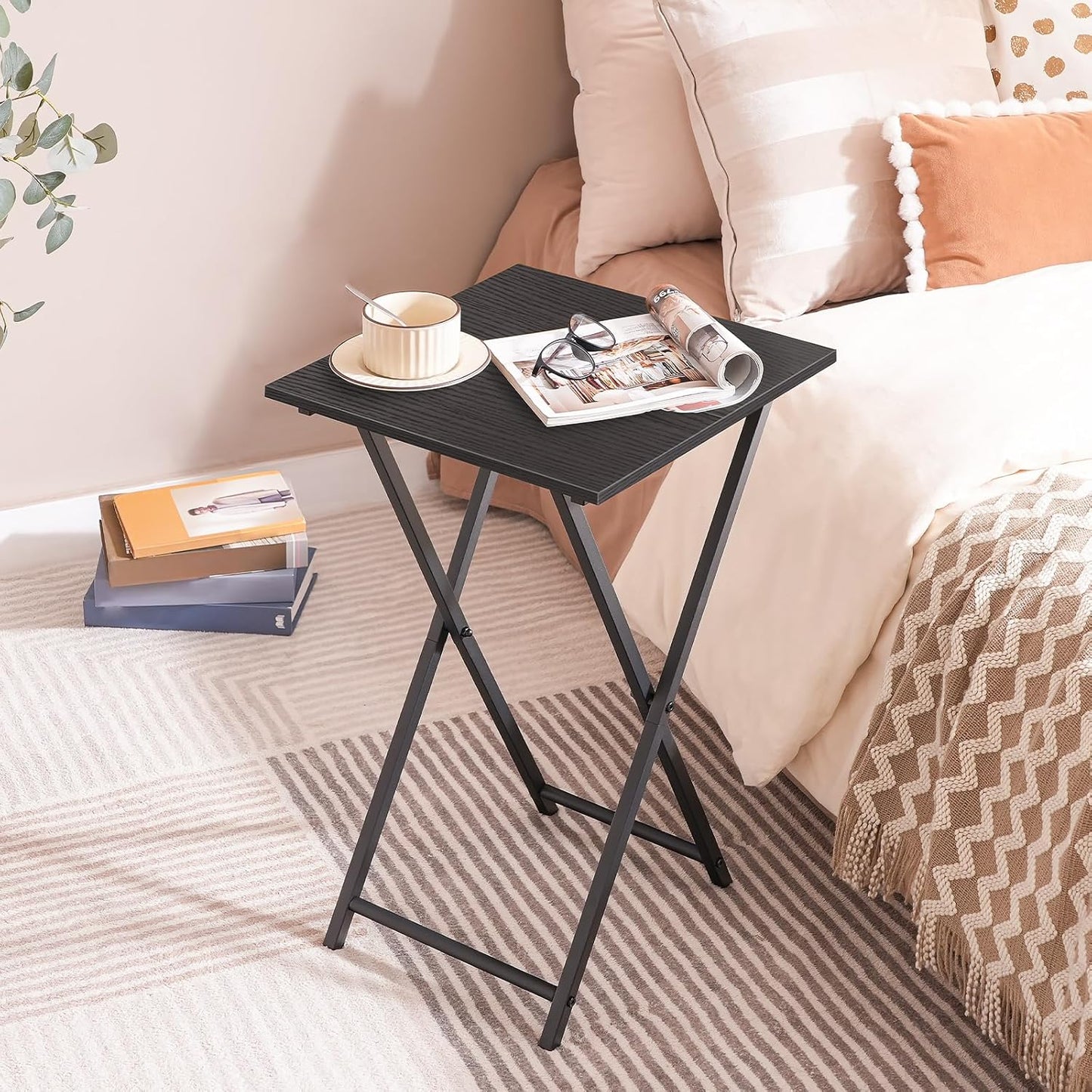 HOOBRO Folding TV Tray Table, Wooden TV Tray, Portable Sofa Side Table, Industrial Snack Table End Table for Small Spaces, Space-Saving, Easy to Install and Fold, Black BB27BZ01