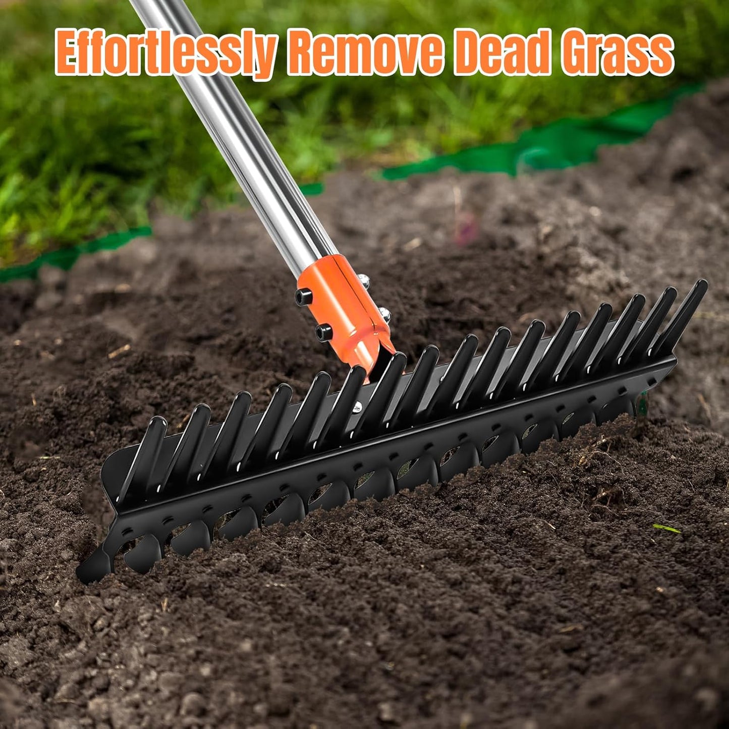 57-Inch Thatch Rake - Professional Dethatcher & Soil Aerator with 15" Steel Tines, Detachable Handle for Lawn Thatching and Compacted Soil Removal