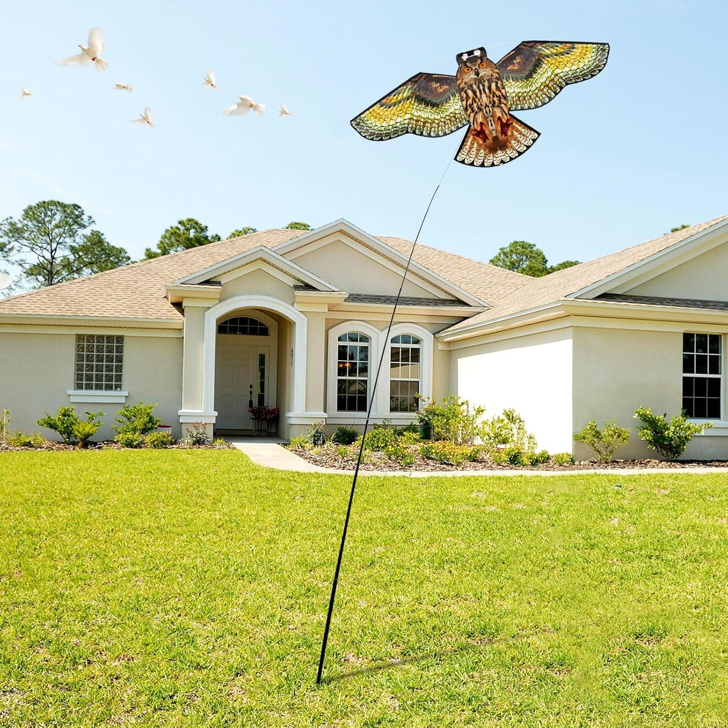 Bird Hawk Flying Kite with Pole Crop Protector Bird Scare Kites with 4m Pole - Owl Kite