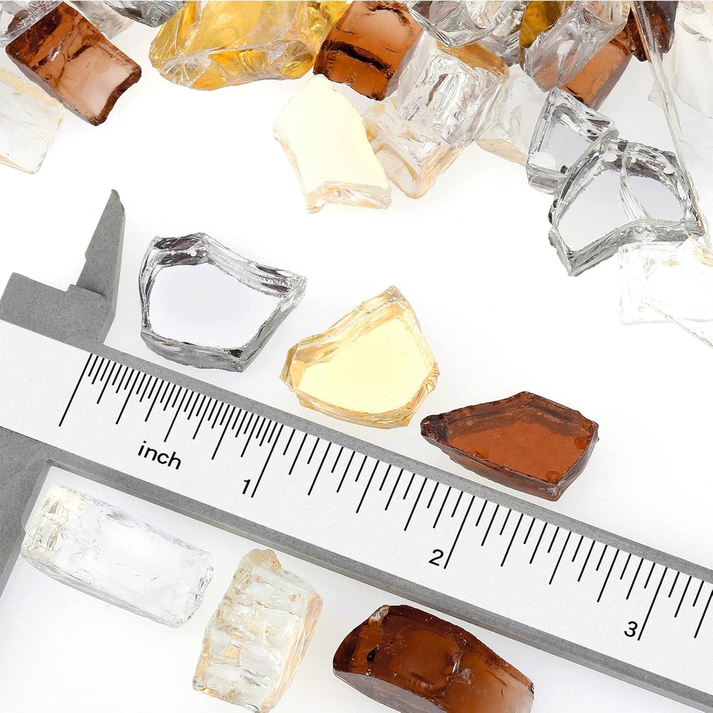 Mr. Fireglass 10 Pounds Blended Reflective Fire Glass for Fire Pit Fireplace and Landscaping, 1/2 Inch Mixed Colored High Luster Fireglass Rocks for Outdoor and Indoor Use Copper+Gold+Platinum