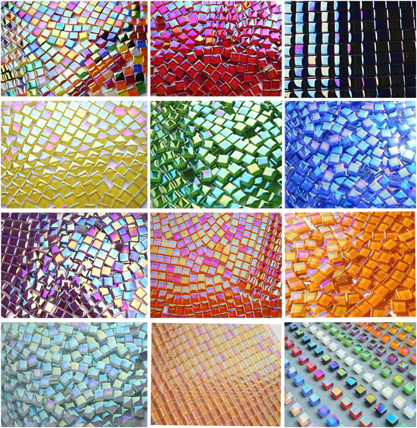 300G Iridescent Mosaic Tiles for Crafts, 335pcs Small Purple Crystal Glass Tiles for Mosaic Making Projects, 3/8" Square Stained Glass Mosaic Pieces for DIY Mosaic Work, Tiles for Glass Art