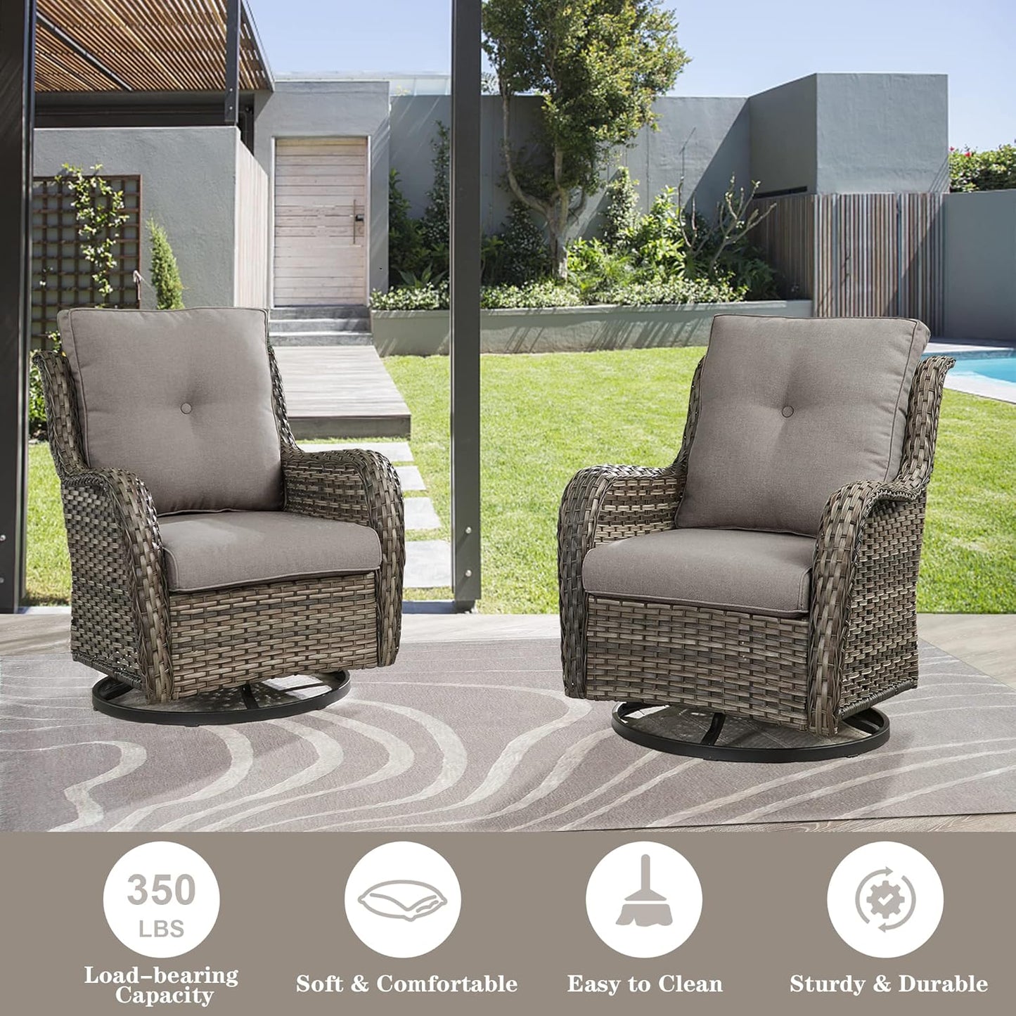4 Pieces Patio Furniture Sets, Wicker Patio Swivel Glider Chair with Ottomans, Outdoor Furniture Set for Outside Porch, Deck, Balcony, Garden