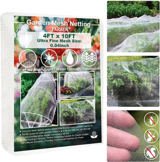 Garden Netting, Plant Covers 4x10Ft Net Ultra Fine Mesh Protection Netting for Vegetable Plants Fruits Flowers Crops Greenhouse Row Cover Raised Bed Barrier Screen Protection Net Cover