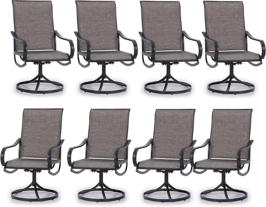 PHI VILLA Patio Swivel Dining Chairs Set of 8, Outdoor Metal Chair with Textilene Mesh Fabric, Gentle Rocker Chair, Black Frame for Deck Lawn Garden