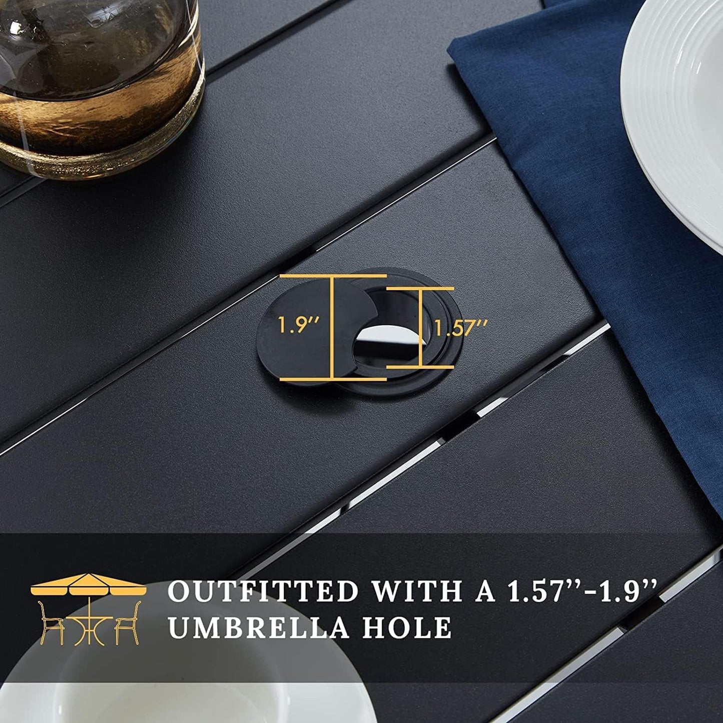 VICLLAX Patio Dining Set for 6, Outdoor Furniture Set Includes 47.2" Round Patio Table and 6 Patio Sling Chairs, Black Tabletop and Red Fabric