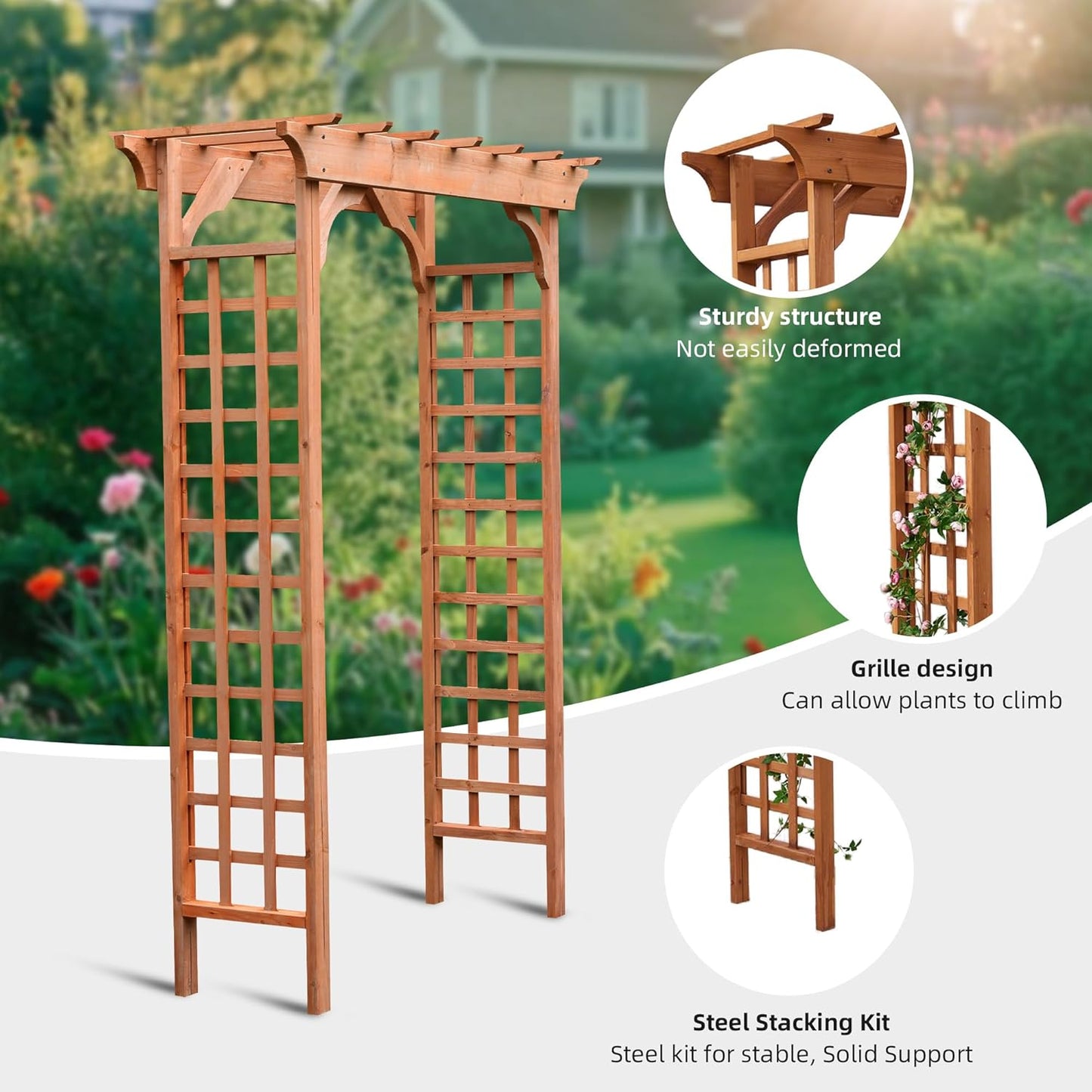 Solid Fir Wooden Garden Arch Premium Outdoor Trellis for Climbing Plants, 83.37”H×61”W×26’’D, Also can be Used for Wedding and Party Decoration